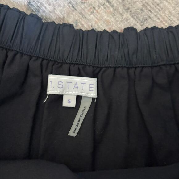 NWOT 1. State Off Shoulder Black Cotton Shift Dress Bubble Sleeve S - Picture 3 of 6